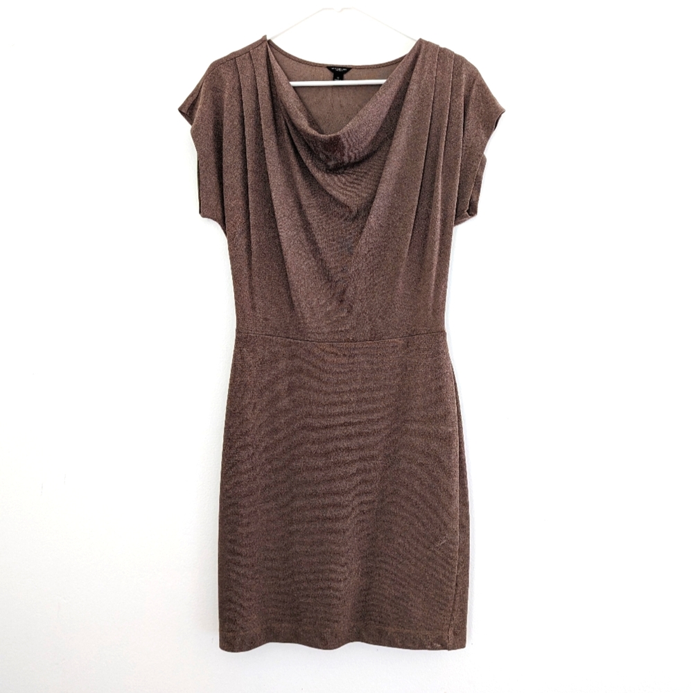 Ann Taylor Cowl Neck Knit Dress w/ Cap Sleeves in Taupe